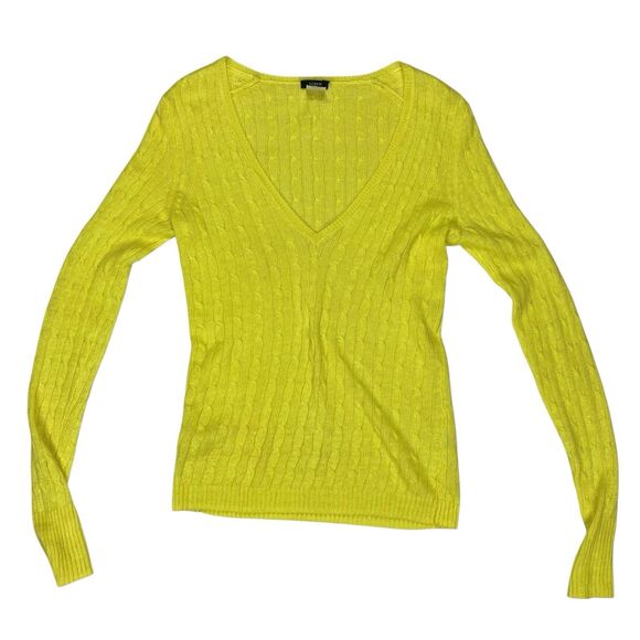 J. Crew Linen Sweater Women XS Yellow Cable Knit V-neck Lightweight Preppy Chic - Picture 1 of 13